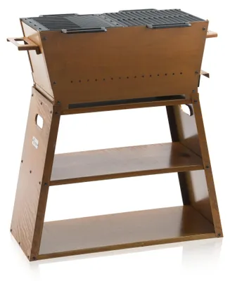 Produktbild von BBQ-Toro Holzkohlegrill mit Grillrost & Grillplatte Gusseisen, 2-in-1 Grill und Feuerstelle, Rostoptik, 77 x 44 x 84 cm