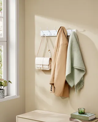 Produktbild von SONGMICS Wandgarderobe, 5 Dreifach-Kleiderhaken, Hakenleiste, Garderobenhaken, Mäntel, Jacken, Hüte, Taschen, Flur, Schlafzimmer, Badezimmer, weiß