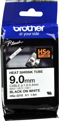 Produktbild von Brother HSE-221E, Schwarz auf weiss, Schrumpfschlauch, China, 9 mm, 69 mm, 155 mm