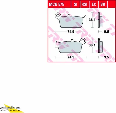 Produktbild von TRW Bremsbelagsatz MCB575 SM450FSR NS1 DC03 WR250F CG BBX 508 Enduro KX250 RM125 SV50 F052DE
