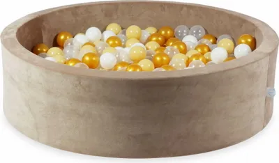 Produktbild von Bällebad 110x30 Samtig weich dunkelbeige – Mit 400 Bällen / transparent, weiß, beige, gold