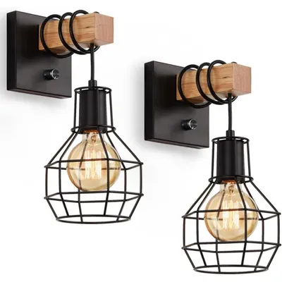 Immagine prodotto di Applique, stile industriale vintage, facile da installare, set da 2 applique, lampadina non inclusa