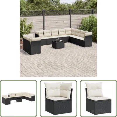 Produktbild von The Living Store 11-tlg. Garten-Sofagarnitur mit Kissen Schwarz Poly Rattan