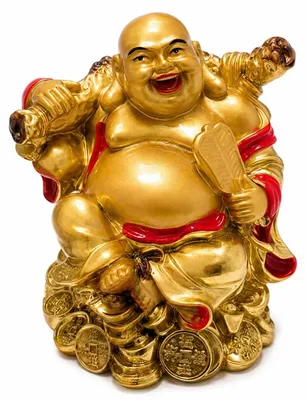 Lachender Buddha, gold, 12x10 cm, Harzfigur für Reichtum & Glück