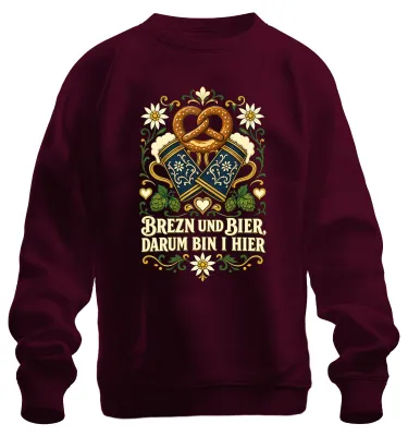 Immagine prodotto di Birra e Bretzel, ecco perché sono qui. . Baviera. Pantaloni di pelle. Felpa. Maglione, color borgogna, taglia L