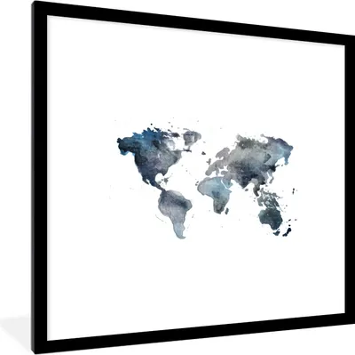 Produktbild von MuchoWow® MuchoWow® Gerahmtes Poster Weltkarte - Aquarell - Abstrakt 40x40 cm - Poster mit zchwarzem Bilderrahmen - Poster - Plakat im Rahmen