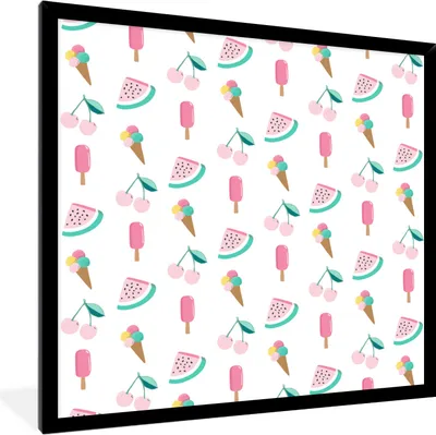 Produktbild von MuchoWow® MuchoWow® Gerahmtes Poster Sommer - Muster - Pastell 40x40 cm - Poster mit zchwarzem Bilderrahmen - Mit Rahmen - Wanddekoration Schlafzimmer