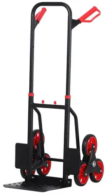 Image de Chariote à plate-forme pour escaliers, 6 roues, capacité de 150 kg | Couleur : Noir et rouge | Dimensions : 45 x 60 x 109 cm