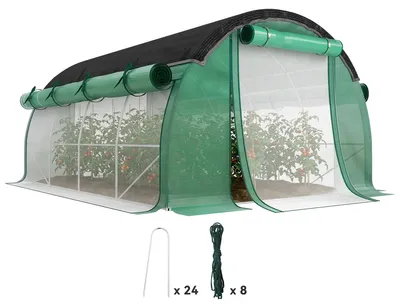 Produktbild von Polytunnel-Gewächshaus mit Sonnenschutznetz, Tunnelgewächshaus Folie, Tomatenhaus, Grün | 400 x 300 x 198 cm | 140 g/m² UV-Folie | Stahl