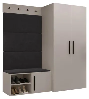 Produktbild von MIRJAN24 Garderoben-Set Medi I, Schuhschrank, Kleiderhakenbrett, 4x Paneel 84x42, 4 Kleiderhaken (Farbe: Cashmere, Polo 897)