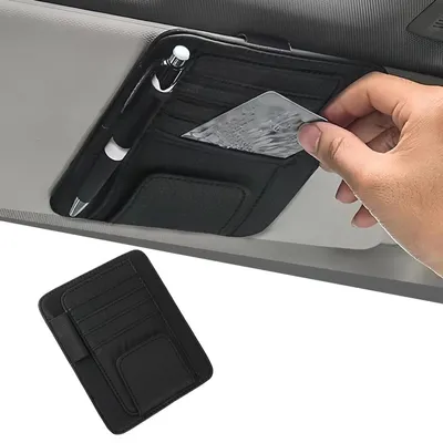 Productafbeelding van Auto zonneklep organizer, Polyurethanleer, zwart, met vakken voor kaarten, brillen en pennen