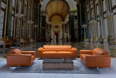 Image de Ensemble de canapés Chesterfield, couleur marron, comprenant des canapés en cuir de style classique