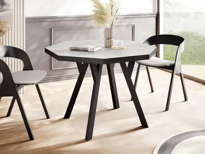 Produktbild von Moderner Runder Ausziehbarer Esstisch Desmond mit Schwarz Holzbeinen – Erweiterbar bis 200 cm, Ideal für 4 bis 8 Personen - Loft-Stil Tisch für Esszimmer oder Küche - Beton Grau