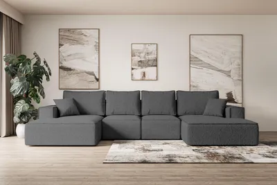 Produktbild von ALTDECOR Ecksofa mit Schlaffunktion und Bettkasten - Corner Sofa Eckcouch Couch U-Form universal, links/rechts angeordnet Schlafcouch Ausziehbar Wohnlandschaft SIERRA-U-S - 349x161x87 cm Grau