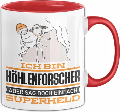 Produktbild von Höhlenforscher Geschenk Tasse Ich Bin Höhlenforscher Aber Sag Doch Einfach Superheld Lustige Geschenkdiee für Höhlenforscher Kaffee-Becher (Rot)