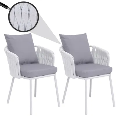 Produktbild von 2er-Set Aluminium-Esszimmerstuhl MCW-P89, Indoor Stuhl Armlehne, Stoff/Textil (180 g/m²) Seilgeflecht Rope  hellgrau