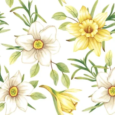 Produktbild von 20 Servietten Watercolour Daffodils - Narzissenblüten und Blätter 33x33cm