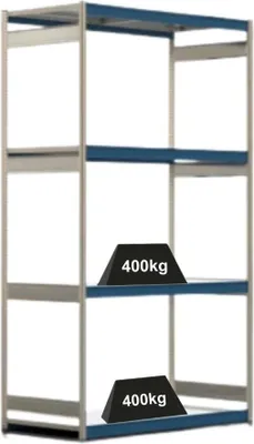 Produktbild von Weitspannregal ELCH Stecksystem T-Profil | Grundregal | HxBxT 300x175x80cm | 4 Ebenen | Stahlplatten-Fachboden | Fachlast 400kg | Enzianblau