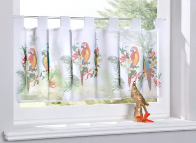 Produktbild von Scheibengardine »Digital Druck« Voile Kurzgardine SChlaufen Transparent Digital Druck Küche Fenster Modern HxB 40x120 cm Papagei, 10000262