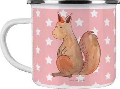Produktbild von Mr. & Mrs. Panda Kaffeepott Einhorn Glauben - Rot Pastell - Geschenk, Eichhorn, becher emaille, Unicorn, Pott, Einhörner, emaillebecher, Haferl, Einhörnchen, Eichhörnchen