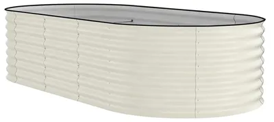 Obrázek produktu pro Oválný pozinkovaný vyvýšený záhon – kovový květináč 240 × 120 × 60 cm – hluboký záhon – velký zahradní záhon na zeleninu, květiny a bylinky – bílý