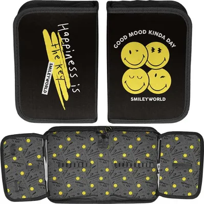 Zdjęcie produktu dla Jednokomorowy piórnik Paso bez podszewki z klapkami Smiley World