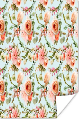 Produktbild von MuchoWow® Poster Blumen - Muster - Rosen 120x180 cm - Kunstposter