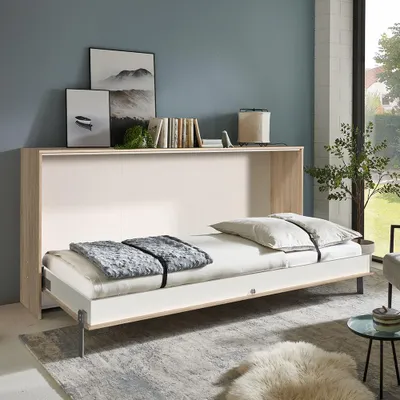 Produktbild von Schrankbett 90x200 cm horizontal Jugendbett Gästebett Klappbett Eiche JOKSI-43, B/H/T 212/105/43 cm