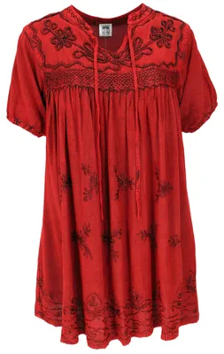 Produktbild von Bestickte Indische Boho Bluse, Sommerliche Tunika - Rot, Damen, Viskose, Blusen & Tunikas