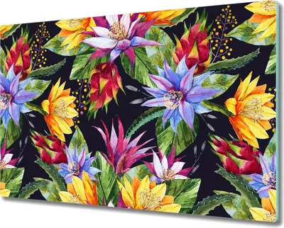 Produktbild von Glas Schneidebrett Herdabdeckplatten Schneideplatten - 80x52 cm - Tropische Blumen