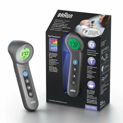 Produktbild von Braun Sensian 7 Kontaktloses Stirnthermometer | Age Precision Technologie | 3-in1 | Farbcodiertes Digitaldisplay | Geeignet für Babys und Kinder | Die #1 Marke bei Ärzten(1) | BNT400