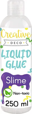 Produktbild von Creative Deco Slime Bastel-kleber Flüssig-kleber PVA | 250 ml Klebstoff für Kunstprojekte Papier Karton | Kleber zum Basteln | Ungiftig | Waschbarer Schulkleber | Hohe Effizienz | Transparente