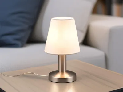 Produktbild von LED Tischlampe Silber mit Stoffschirm Weiß für Fensterbank - mit Touch dimmbar