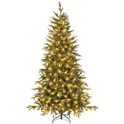 Zdjęcie produktu dla Sztuczne drzewko bożonarodzeniowe Yaheetech, wysokość 213 cm, z podstawą, z 400 diodami LED i 1832 ozdobami, choinka z ciepłym, białym oświetleniem, 8 trybów, kolor zielony