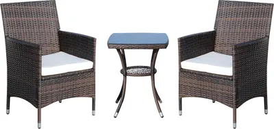 Produktbild von Polyrattan Gartenmöbel Set, Outdoor Lounge Balkonmöbel für 2 Personen, 3-teilig Sitzgruppe, 2 Stühle, Tisch Sitzkissen, Gartenlounge für Garten, Terrasse, Balkon, Braun