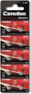 Zdjęcie produktu dla Ogniwo guzikowe CAMELION, AG4, 1,5 V, alkaliczne, opakowanie blistrowe 10 szt