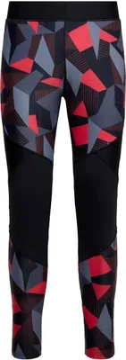 Kletter- und Boulderhose "Dimension Tights" von La Sportiva in geometrischem Muster mit roten; grauen und schwarzen Farben.