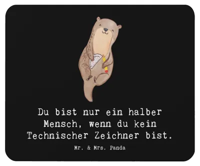 Produktbild von Mr. & Mrs. Panda Mauspad Technischer Zeichner Herz - Schwarz - Geschenk, Mouse Pad, pc, mousematte, Mousepad, laptop