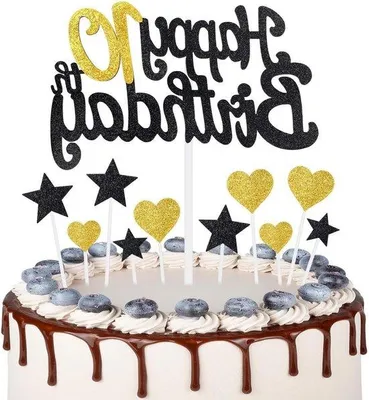 Image de Décorations d'anniversaire personnalisées avec des cœurs et des étoiles - Couronnes dorées et noires pour les enfants de dix ans - Pour filles et garçons - Avec des cœurs et des étoiles - Une décoration d'anniversaire qui fait rêver