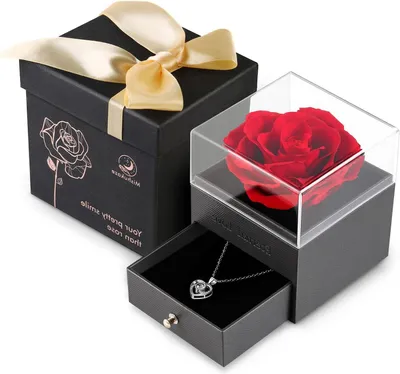 Productafbeelding van Eeuwige Roos Cadeau - Gepreserveerde Bloem - Cadeau Geven - Met "Ik Hou Van Jou" Ketting