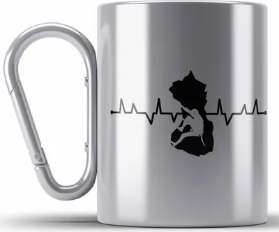 Produktbild von Trendation - Klettern Bergsteigen Geschenk Edelstahl Tasse Karabiner Boulder Geschenkidee Berge Herzschlag (Silber)