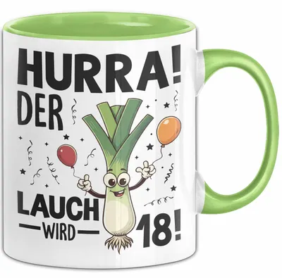 Produktbild von 18. Geburtstag Tasse Geschenk Jungs Männer Mann 18Er Hurra Der Lauch Wird 18 (Grün)