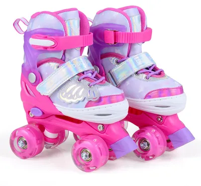 Image de Patins à roulettes COSTWAY pour enfants « Papillon » avec 4 roues lumineuses, patins à roulettes à 4 roues, 4 tailles (30-33) réglables, patins à roulettes pour enfants de 5 à 7 ans