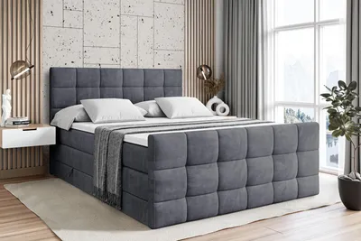 Produktbild von ALTDECOR Boxspringbett mit Matratze und Lattenrost  - APO -Z KING  - 120x200 cm  - Dunkelgrau Samt - Topper, Fußteil, Polsterbett mit Bettkasten, Bett mit Stauraum H3 - und H4 - Matratze, Doppelbett, Springboxbett