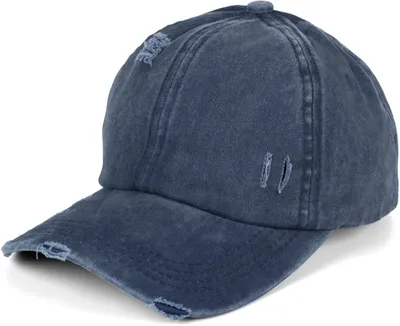 Produktbild von styleBREAKER Damen Ponytail Baseball Cap im Destroyed Used Look | Einfarbiges Sommer Cap mit Klettverschluss und Kreuzband | Verstellbare Schildkappe aus Baumwolle