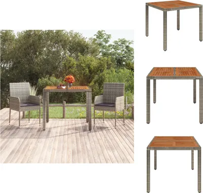 Immagine prodotto di vidaXL Tavolo da giardino con piano in legno grigio 90x90x75 cm in poly rattan - Tavoli da giardino