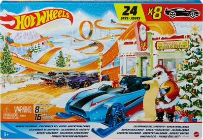 Produktbild von Hot Wheels GTD78 - 2021 Adventskalender mit 24 Überraschungen, darunter 8 Fahrzeuge im Maßstab 1:64, anderes cooles Zubehör, Spielunterlage, Weihnachtsgeschenk für Sammler und Kinder ab 3 Jahren
