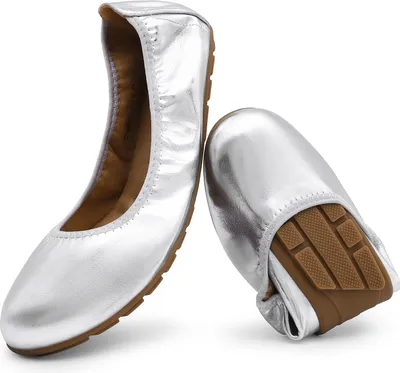 Produktbild von DREAM PAIRS Damen-Ballerinas, faltbar, runde Zehenpartie, elegant, bequem, zum Reinschlüpfen Farbe: SILBER Größe:41.5