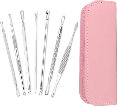 Produktbild von COOL-i ® Komedonenentferner Set,7 In 1 Tool Kit,Pickel - Akne Quetscher,Reiseetui(Rosa)