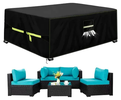 Produktbild von Winterfeste Abdeckung für Gartenmöbel, 420D Oxford Abdeckplane 250x210x90cm, Tischabdeckung mit Belüftungsöffnungen, wasserdicht und UV-beständig für Gartentische und Sitzgruppen